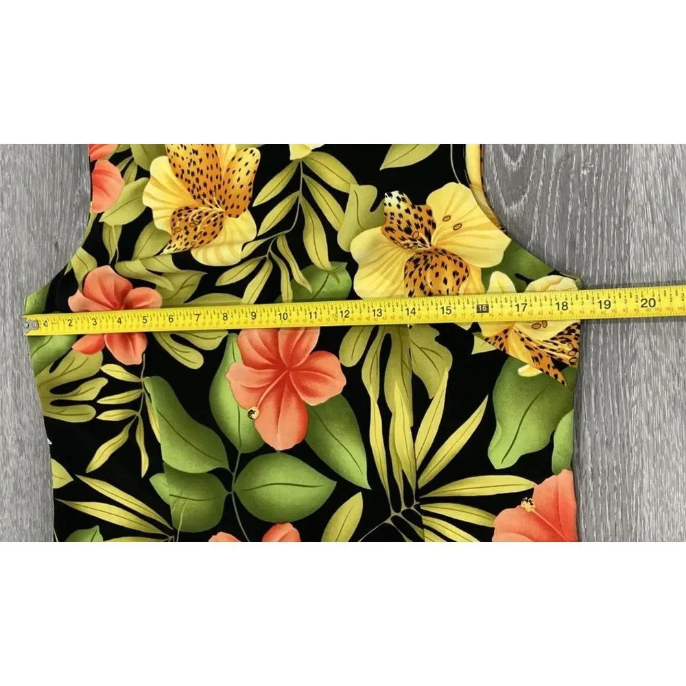 R&K Originals Tropical Floral Sleeveless Maxi Dress Side Slit with Button Sz‎ 10